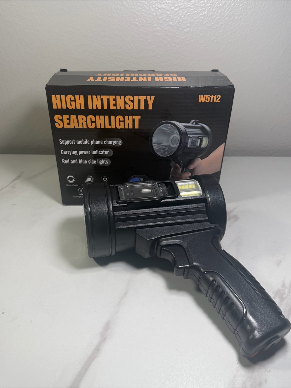 W5112 High Intensity Rechargeable LED Searchlight Flashlight USB Power Bank
